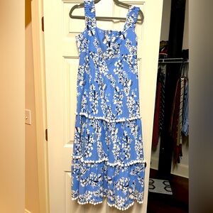 Sail to sable blue and white floral linen dress